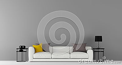 High resolution 3d illustration with grey color empty wall and furniture. Cartoon Illustration