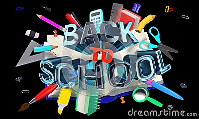 Colorful composition with school related objects and Back-to-School text Stock Photo