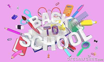 Colorful composition with school related objects and Back-to-School text Stock Photo