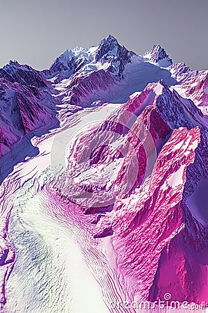 High-resolution 3D visualization of a glacier field with LiDAR GIS data showcasing elevation and ice flow patterns. Stock Photo