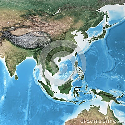 High resolution detailed map of South East Asia Cartoon Illustration