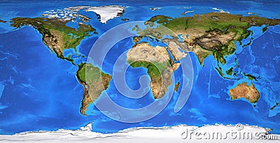 High resolution flat world map in summer Cartoon Illustration