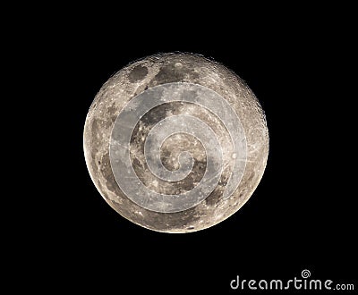 High resolution full moon photo from telescope isolated on black background Stock Photo