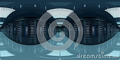 High resolution HDRI panoramic view of a server data room center. 360 panorama reflection mapping of a computer storage system Stock Photo