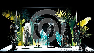 Abstract Fashion Competition: Vibrant Monochromatic Palette Cartoon Illustration