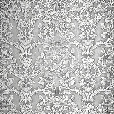 Elegant Silver Floral Wallpaper Design, AI Generated Stock Photo