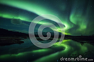 Northern lights above a lagoon in Iceland Stock Photo