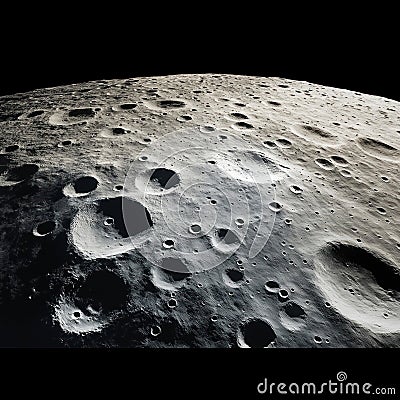 High-resolution image shows lunar surface. Many craters, uneven terrain visible. Vastness of space, moon surface. Deep space Stock Photo