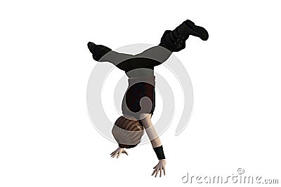 Cartoon character: a boy does acrobatic headstand pose 135_ + 15. Cartoon Illustration