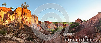 High resolution panorama of Marafa Hell`s Kitchen stone cliffs Stock Photo