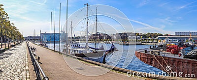 High resolution panorama of the port of Kiel on a sunny day Stock Photo