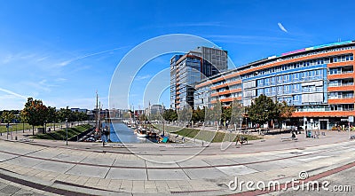 High resolution panorama of the port of Kiel on a sunny day Stock Photo