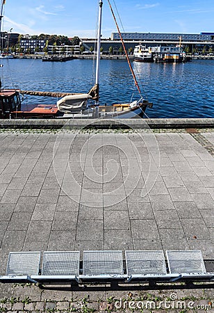 High resolution panorama of the port of Kiel on a sunny day Stock Photo