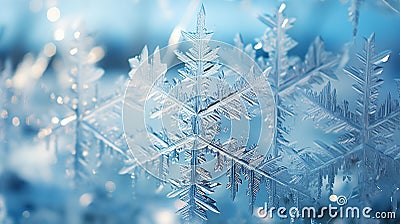 Intricate Snowflake Patterns: A Captivating Winter Window View Stock Photo