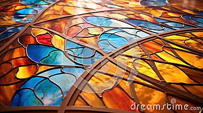 Exquisite Crafted Stained Glass: Vibrant Patterns & Artistic Ambiance Stock Photo