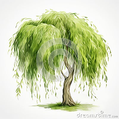 High-resolution Watercolor Clipart Of A Realistic Willow Tree Stock Photo