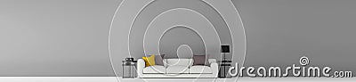 High resolution wide grey empty wall with furniture 3d illustration Cartoon Illustration