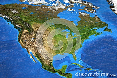 High resolution world map focused on North America Stock Photo