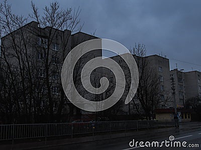 High-rise buildings in a gloomy city Stock Photo