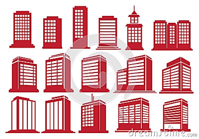 High Rise Buildings Vector Icon Set Vector Illustration