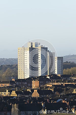 High rise council flat in deprived poor housing estate in Glasgow Stock Photo
