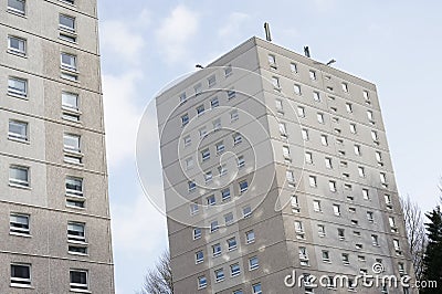 High rise council flat in deprived poor housing estate in Glasgow Stock Photo
