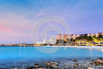 High Rise hotel area in Aruba at dusk Stock Photo