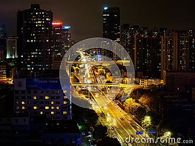 Night scene of Tianhe district in Guangzhou city, China Editorial Stock Photo