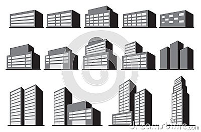 High-Rise Office Building Blocks Vector Icon Set Vector Illustration