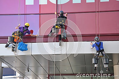 High-Rise Window Cleaners Editorial Stock Photo