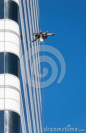 High Rise Window Washer Editorial Stock Photo