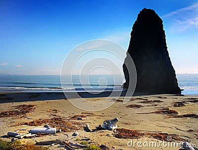 Oregon Pacific Coast, Amazing High Rock Ocean Stock Photo