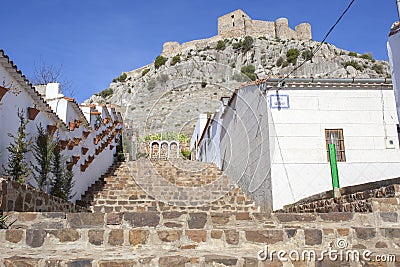 Rocky Hill Castle from Belmez town, Cordoba, Spain Stock Photo