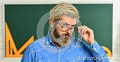 High school. back to school. man engineering graphics and projects. science in modern school. Math is favorite subject Stock Photo