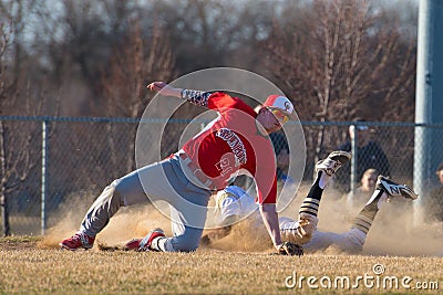 High school baseball runner slides Editorial Stock Photo