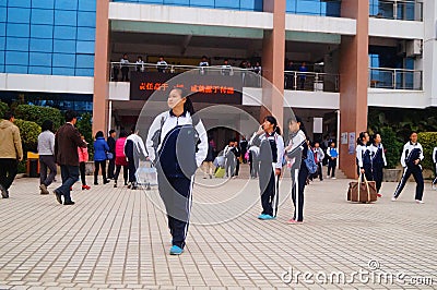 High school began to winter vacation, the students out of the classroom, leaving the campus Editorial Stock Photo