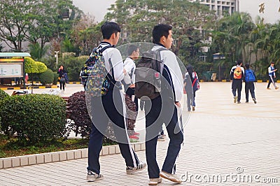 High school began to winter vacation, the students out of the classroom, leaving the campus Editorial Stock Photo