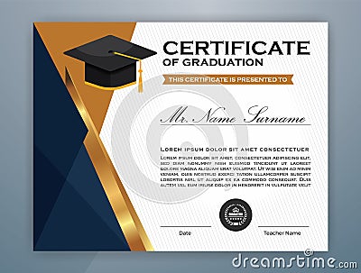 High School Diploma Certificate Template Vector Illustration