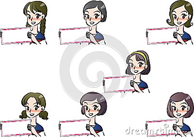 High school girl holding a blank card Vector Illustration