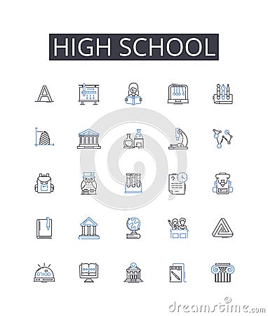 High school line icons collection. Middle school, Elementary school, Primary school, Higher education, Graduate school Vector Illustration