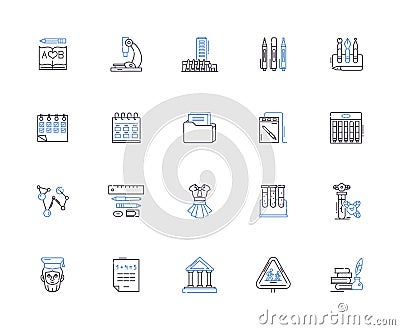 High school outline icons collection. Highschool, Education, Academics, Learning, Students, Grades, Classes vector and Vector Illustration