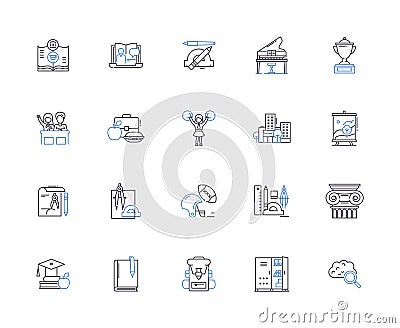 High school outline icons collection. Highschool, Education, Academics, Learning, Students, Grades, Classes vector and Vector Illustration