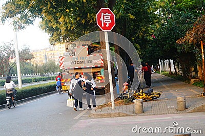 High school students walking home from school on the landscape Editorial Stock Photo