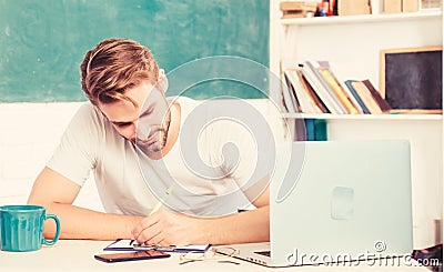 High school and university. Student learn programming language. Programming web development. Digital technology. Apply Stock Photo