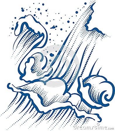 High sea wave with foam and spray Vector Illustration