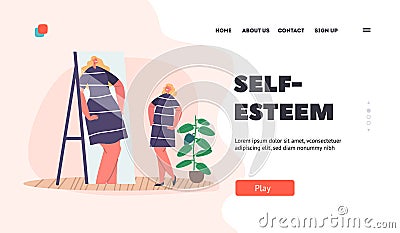 High Self-esteem Inadequate Perception Landing Page Template. Confident Woman Character With Distorted Self-perception Vector Illustration