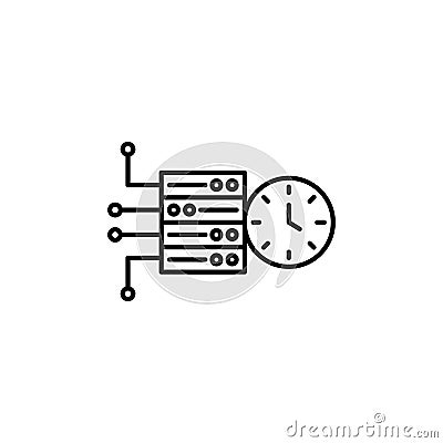High server uptime icon set. Network reliability with high server and uptime vector symbol in a black filled and outlined style. Vector Illustration