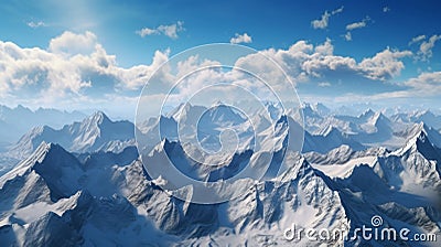 High snowy mountains peaks. Generative AI. Stock Photo