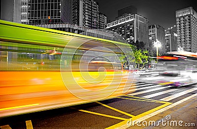 High speed and blurred bus light trails Stock Photo