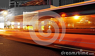 High speed and blurred bus light trails Stock Photo